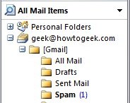 Как избавиться в Outlook от счетчика спама при работе с Gmail по IMAP
